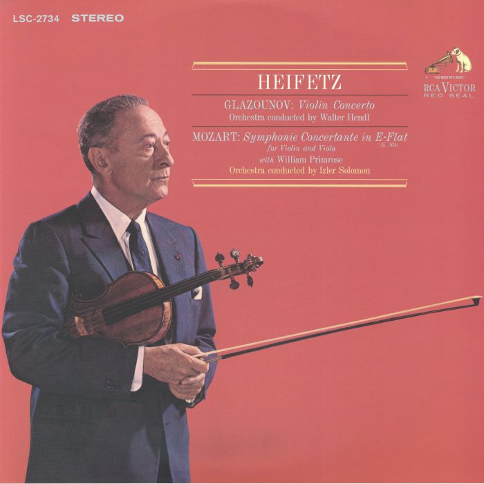 Alexander Glazounov | Wolfgang Amadeus Mozart | Jascha Heifetz | Walter Hendl | Izler Solomon | William Primrose – Violin Concerto / Symphonie Concertante In E Flat vinyl cover