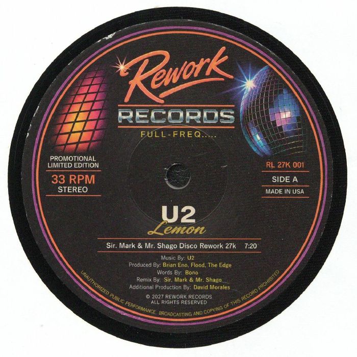 U2 | Sir Mark | Mr Shago – Lemon vinyl cover