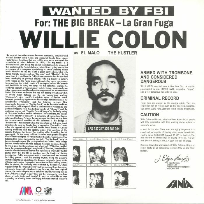Willie Colon Wanted By The FBI For The Big Break: La Gran Fuga